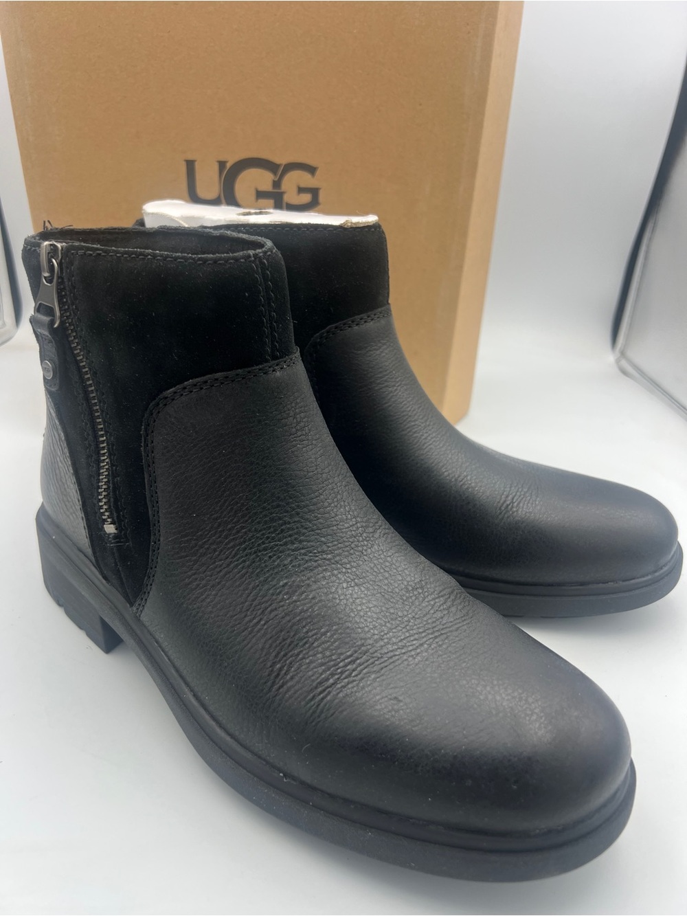 UGG Harrison Zip Boot Black Leather & Suede Women’s Size US 9.5 EU40.5